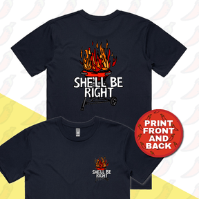 S / Navy / Small Front & Large Back Design She’ll Be Right BBQ 🤷🔥 – Men's T Shirt