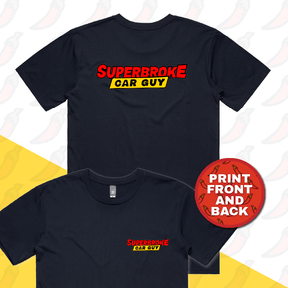S / Navy / Small Front & Large Back Design Superbroke Car guy 🚗💸 – Men's T Shirt