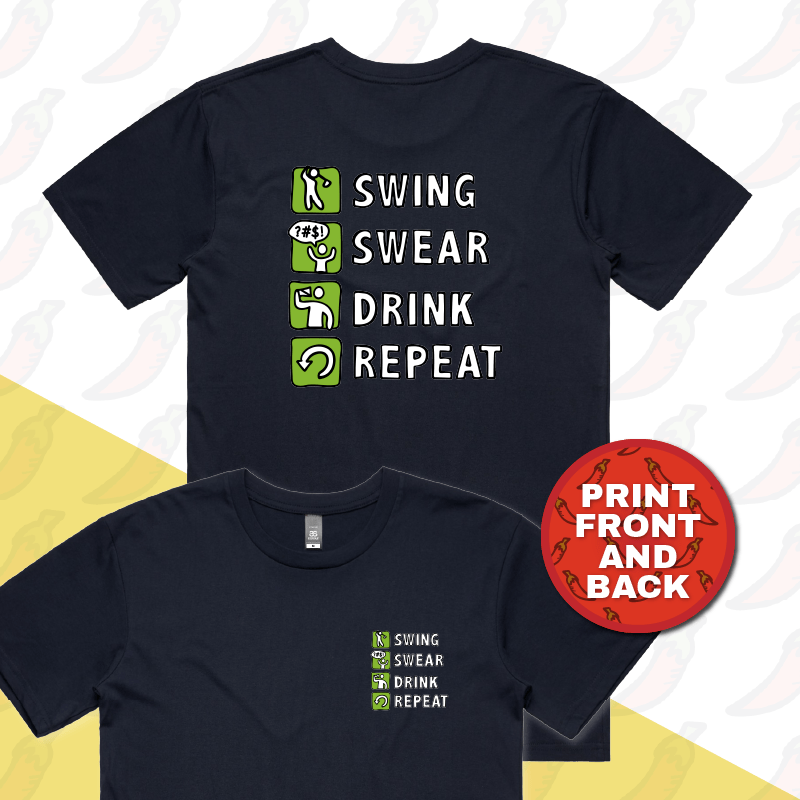 S / Navy / Small Front & Large Back Design Swing Swear Drink Repeat 🏌 –  Men's T Shirt
