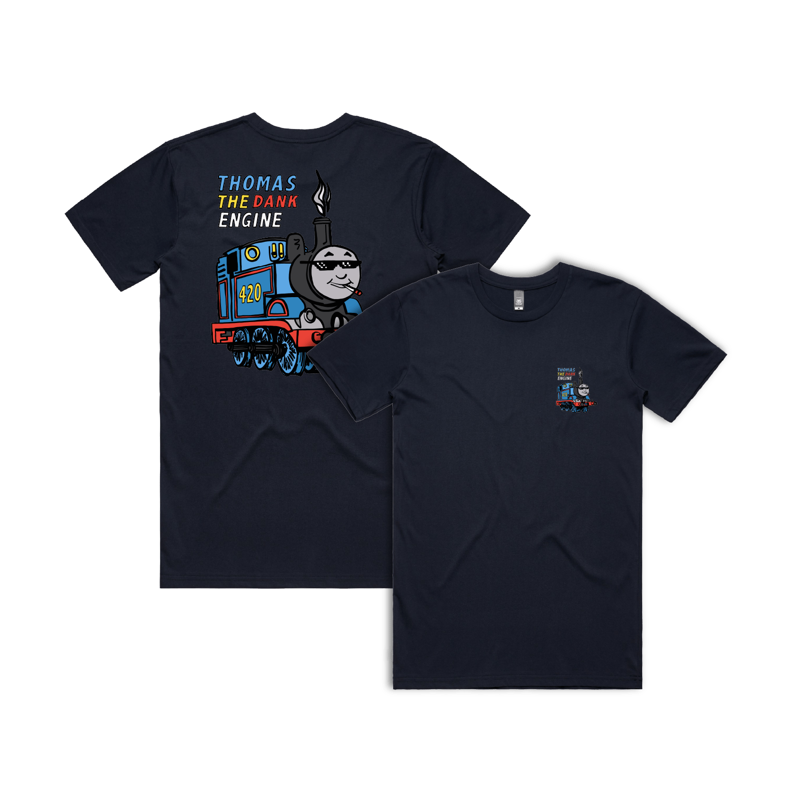 S / Navy / Small Front & Large Back Design Thomas The Dank Engine 🚂 - Men's T Shirt