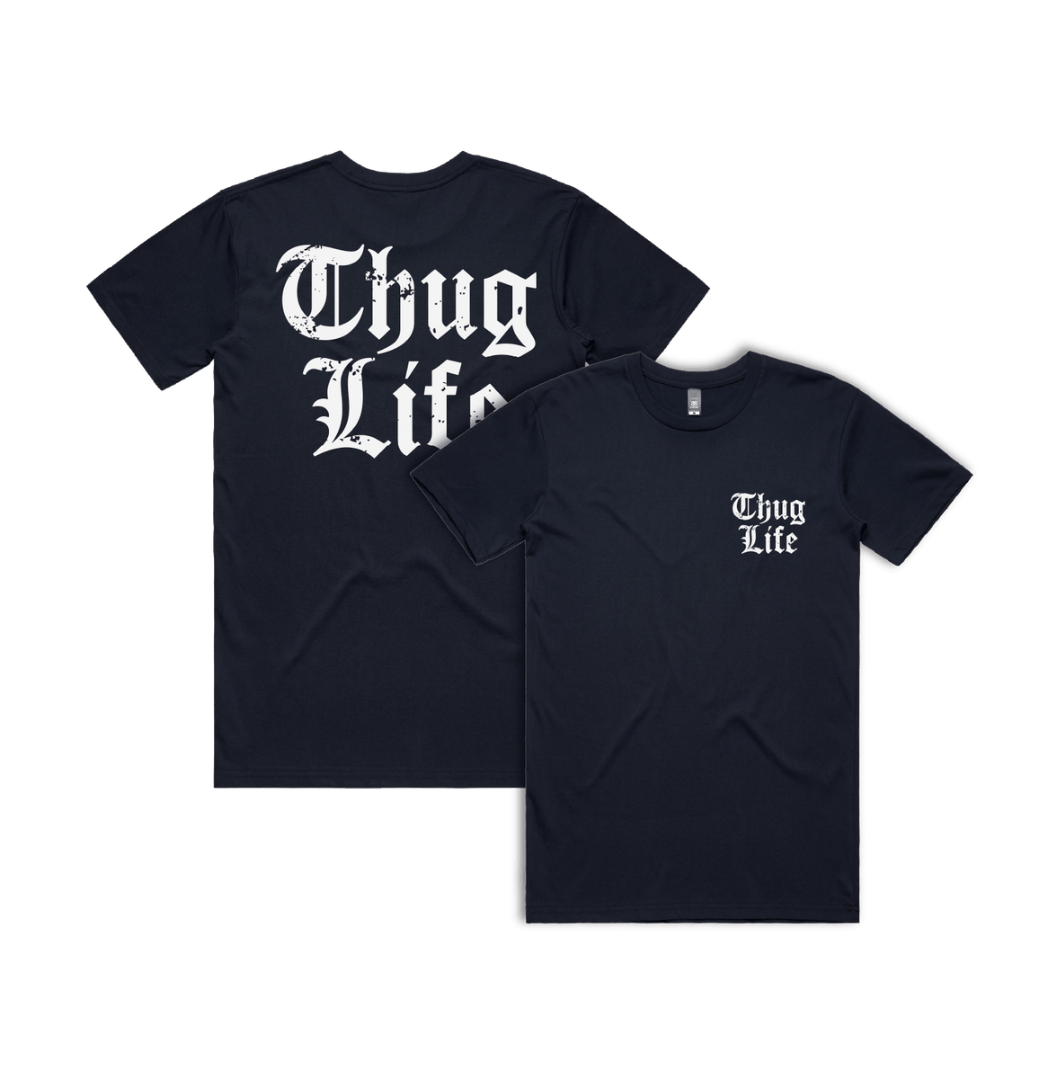S / Navy / Small Front & Large Back Design Thug Life 🖕🏾 - Men's T Shirt