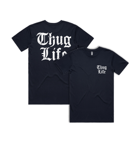S / Navy / Small Front & Large Back Design Thug Life 🖕🏾 - Men's T Shirt