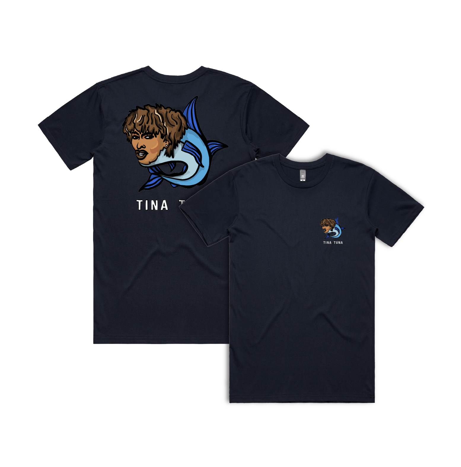 S / Navy / Small Front & Large Back Design Tina Tuna 🐟 - Men's T Shirt