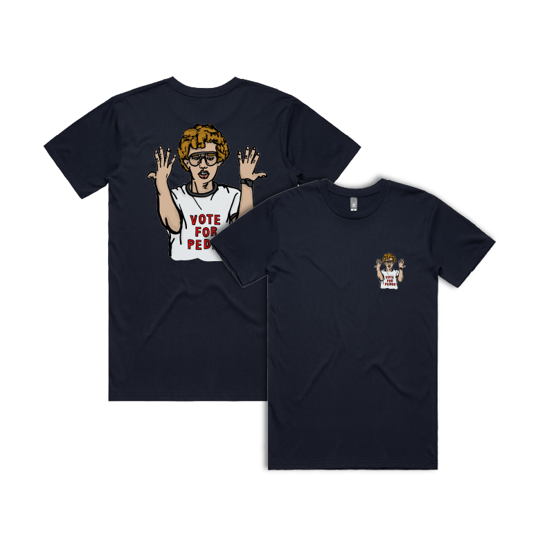 S / Navy / Small Front & Large Back Design Vote for Pedro 👓 - Men's T Shirt