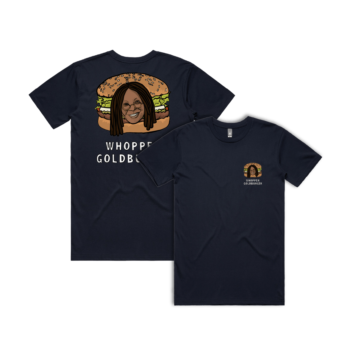 S / Navy / Small Front & Large Back Design Whopper Goldburger 🍔 - Men's T Shirt