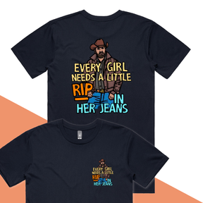 S / Navy / Small Front & Large Back Design Yellowstone Rip 👖🤠 - Men's T Shirt