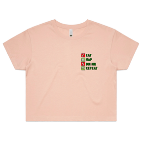 S / Pink Eat Nap Drink Repeat 🦐💤 – Women's Crop Top