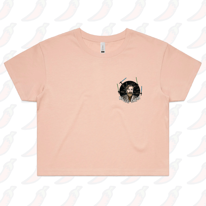 S / Pink Hello There! 👋 - Women's Crop Hoodie
