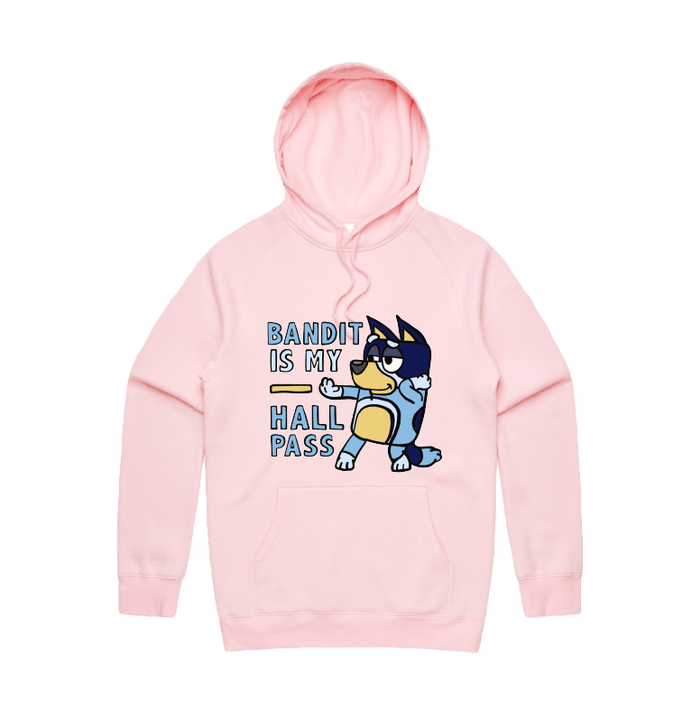 S / Pink / Large Front Design Bandit Hall Pass 🦴 - Unisex Hoodie