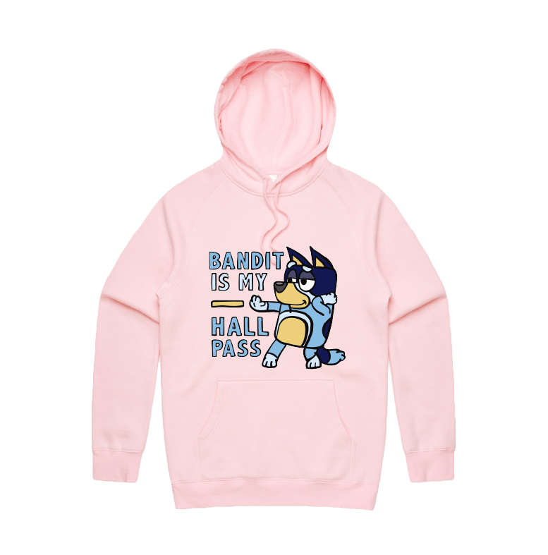 S / Pink / Large Front Design Bandit Hall Pass 🦴 - Unisex Hoodie