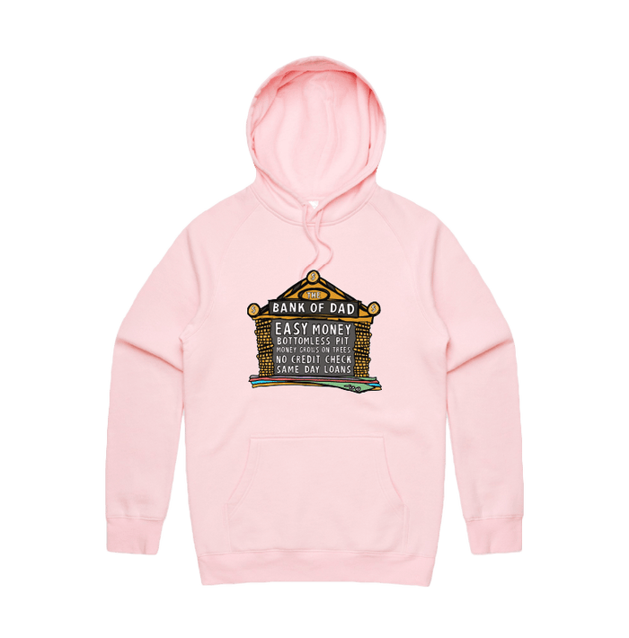 S / Pink / Large Front Design Bank of Dad 💰 - Unisex Hoodie