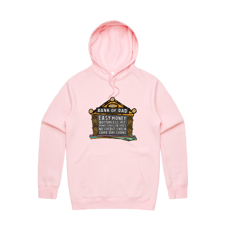 S / Pink / Large Front Design Bank of Dad 💰 - Unisex Hoodie