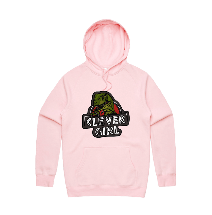 S / Pink / Large Front Design Clever Girl 🦖 - Unisex Hoodie