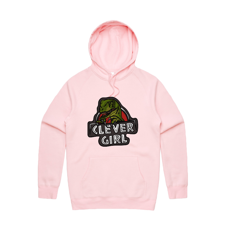 S / Pink / Large Front Design Clever Girl 🦖 - Unisex Hoodie