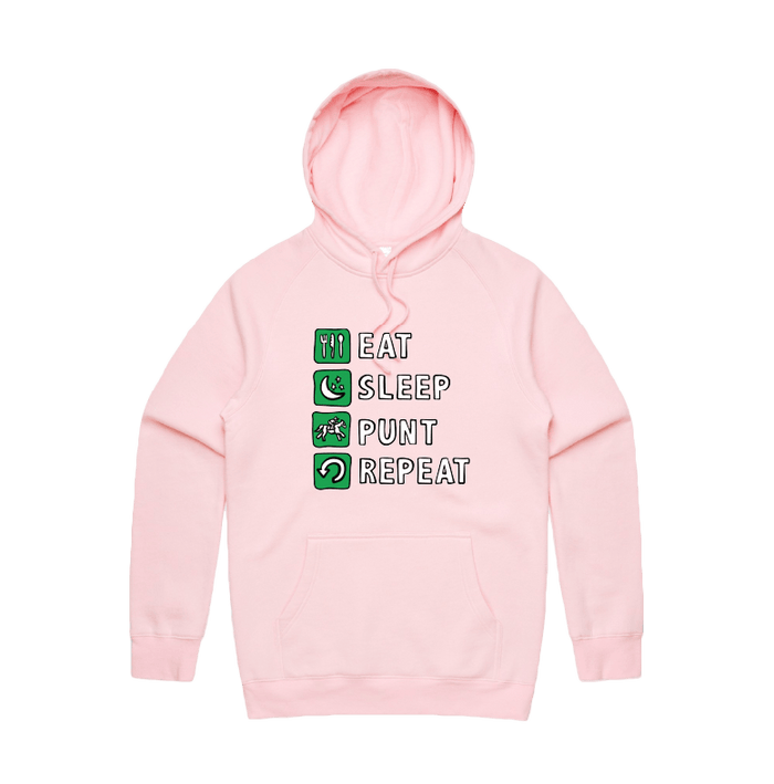S / Pink / Large Front Design Eat Sleep Punt Repeat 🏇 - Unisex Hoodie
