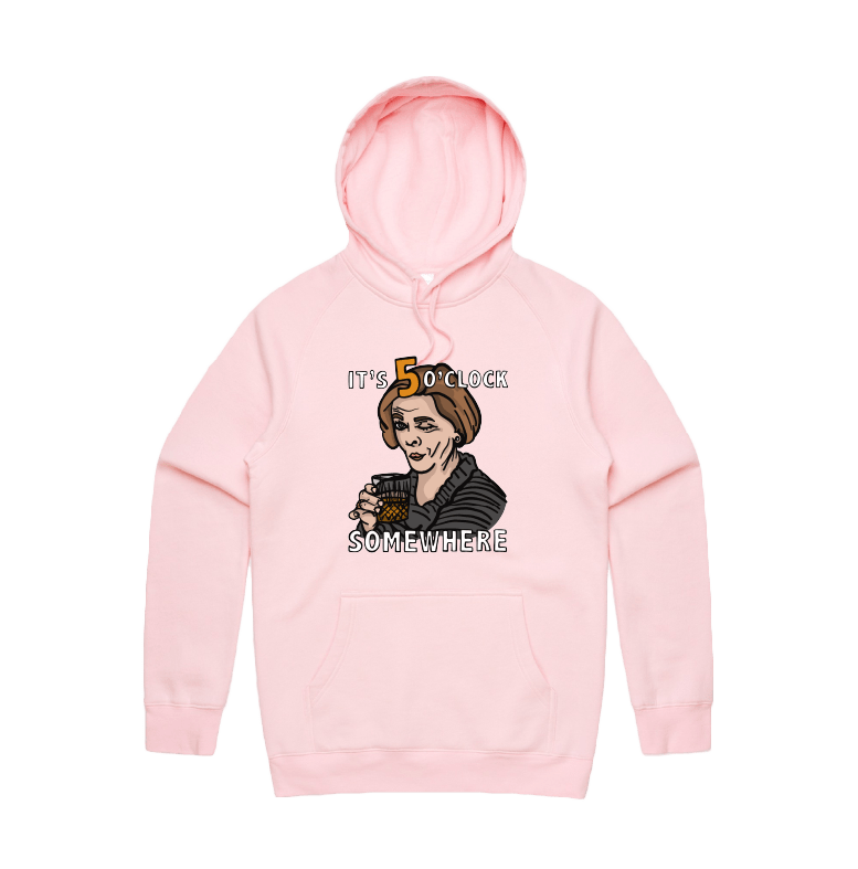 S / Pink / Large Front Design It's 5 o'clock Somewhere ⌚ - Unisex Hoodie