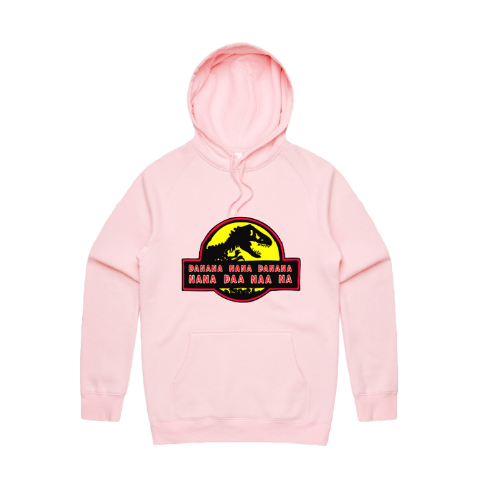 S / Pink / Large Front Design Jurassic Park Theme 🦕 - Unisex Hoodie