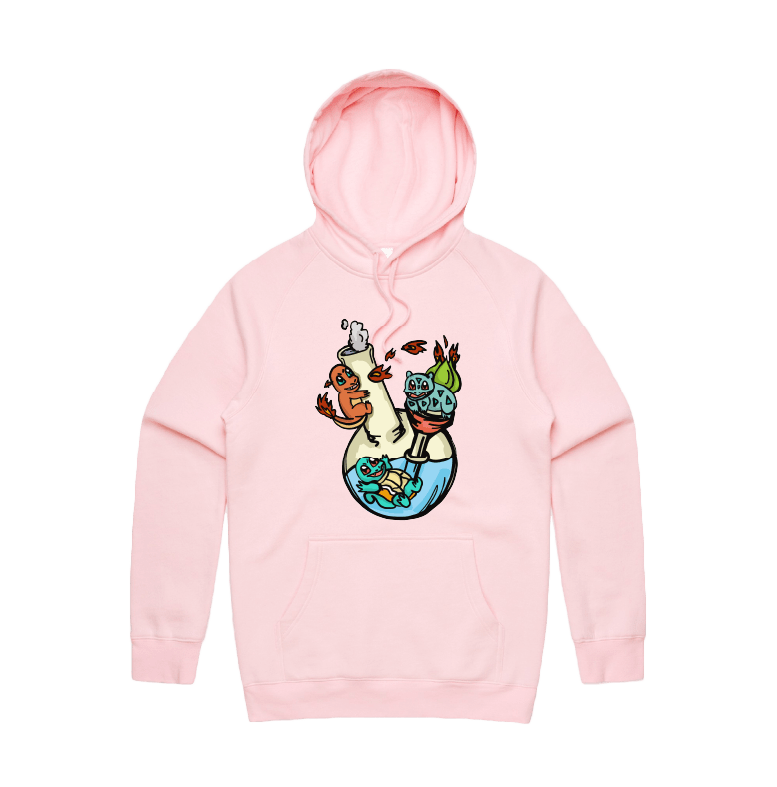 S / Pink / Large Front Design Pokebong 🦎 - Unisex Hoodie