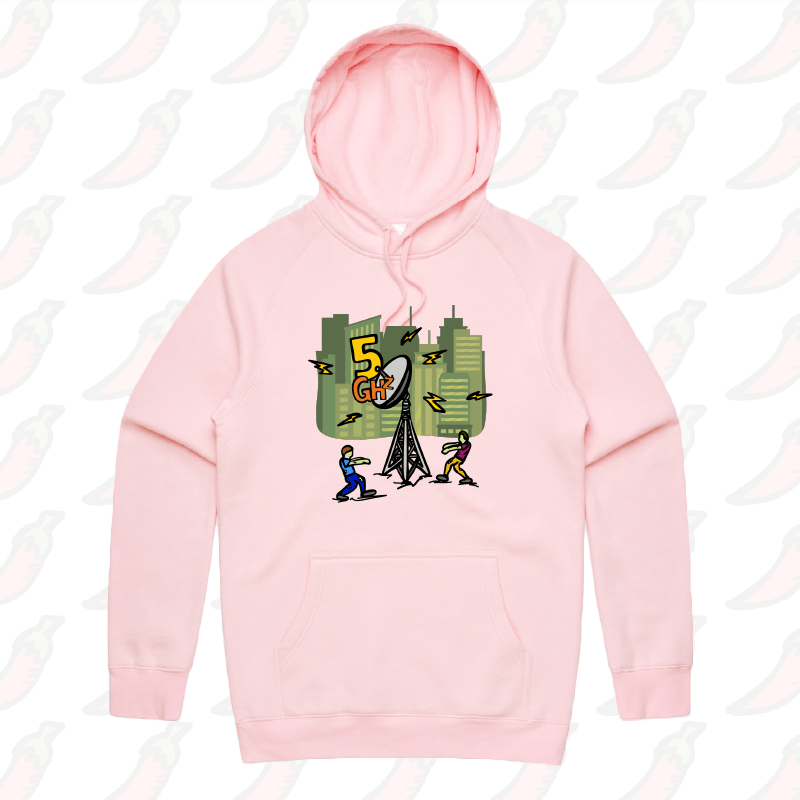 S / Pink / Large Front Print 5G Zombie 📡🧟‍♂️ - Unisex Hoodie