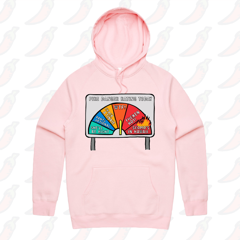 S / Pink / Large Front Print Aussie Fire Danger Rating 🚒 - Unisex Hoodie