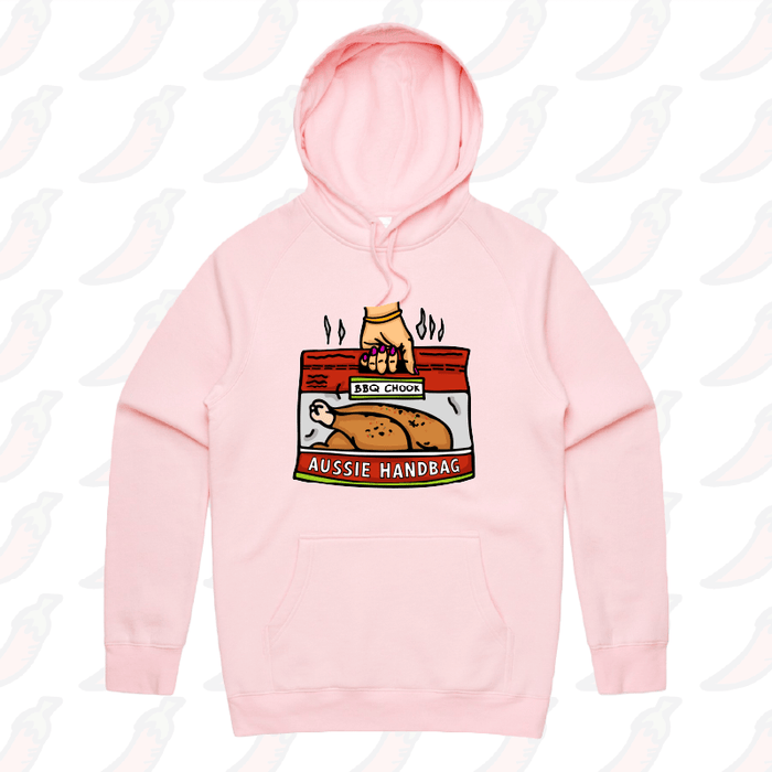 S / Pink / Large Front Print Aussie Handbag 🍗 – Unisex Hoodie