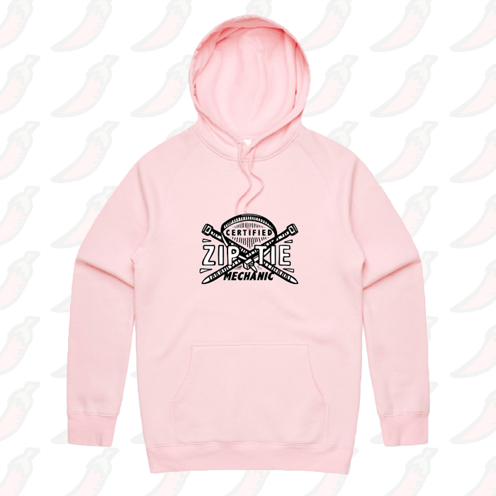 S / Pink / Large Front Print Certified Ziptie Mechanic 🔧 – Unisex Hoodie
