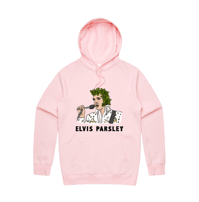 S / Pink / Large Front Print Elvis Parsley 🌿 - Unisex Hoodie