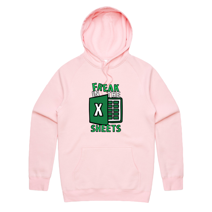 S / Pink / Large Front Print Freak in the Sheets 📈🛌- Unisex Hoodie