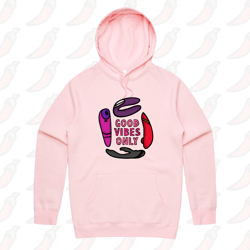 S / Pink / Large Front Print Good Vibes Only 🍡 – Unisex Hoodie