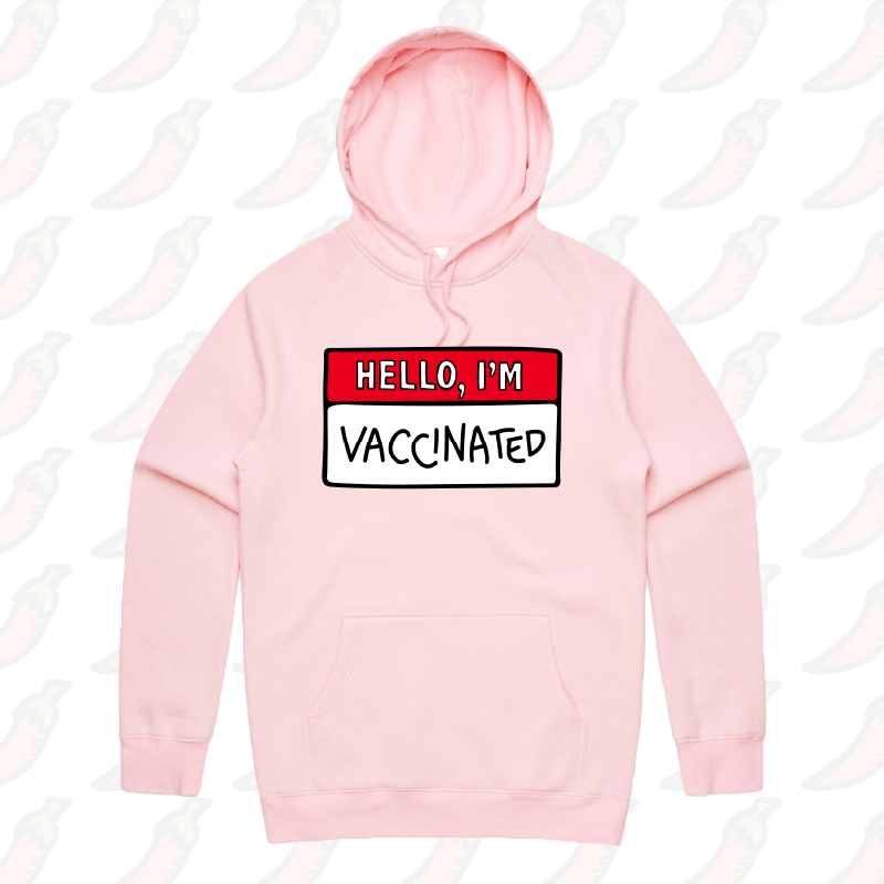 S / Pink / Large Front Print Hello, I'm Vaccinated 👋 - Unisex Hoodie