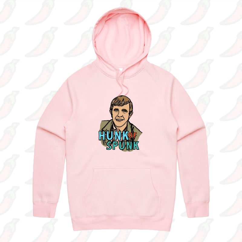 S / Pink / Large Front Print Hunk Of Spunk 👱- Unisex Hoodie
