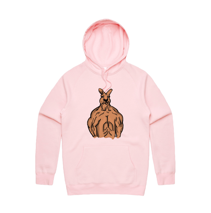 S / Pink / Large Front Print Jacked Kangaroo 🦘 - Unisex Hoodie