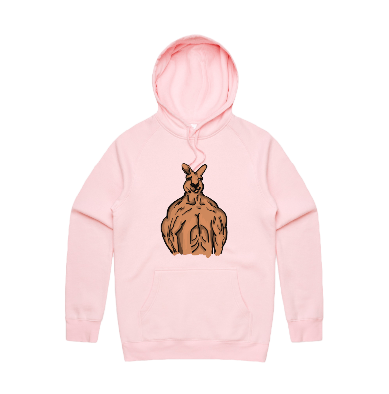 S / Pink / Large Front Print Jacked Kangaroo 🦘 - Unisex Hoodie