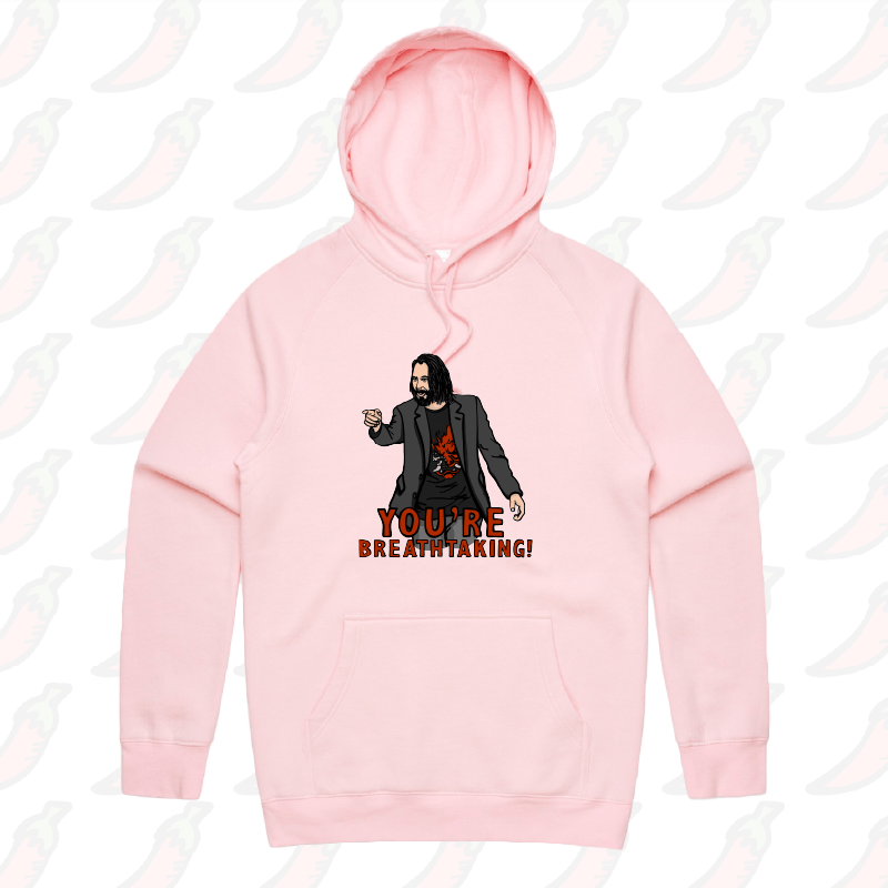 S / Pink / Large Front Print Keanu Breathtaking 👈 - Unisex Hoodie