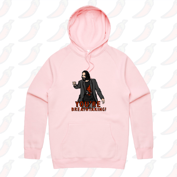 S / Pink / Large Front Print Keanu Breathtaking 👈 - Unisex Hoodie