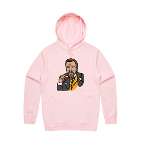 S / Pink / Large Front Print Laughing Leo 🍷 - Unisex Hoodie