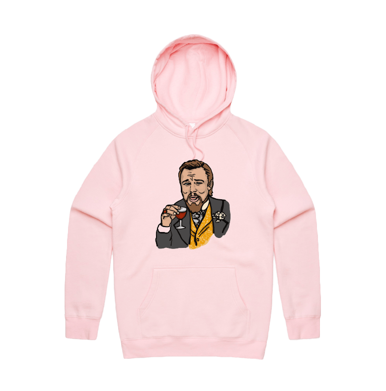 S / Pink / Large Front Print Laughing Leo 🍷 - Unisex Hoodie