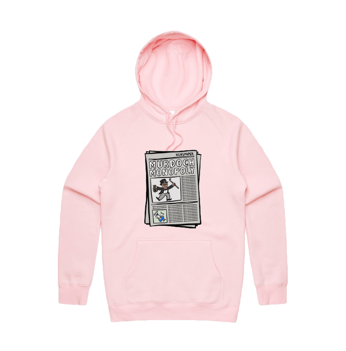 S / Pink / Large Front Print Murdoch Monopoly 📰 - Unisex Hoodie