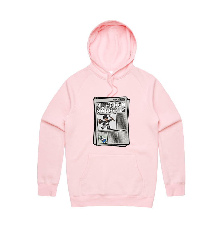 S / Pink / Large Front Print Murdoch Monopoly 📰 - Unisex Hoodie