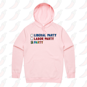 S / Pink / Large Front Print Party Vote ✅ - Unisex Hoodie