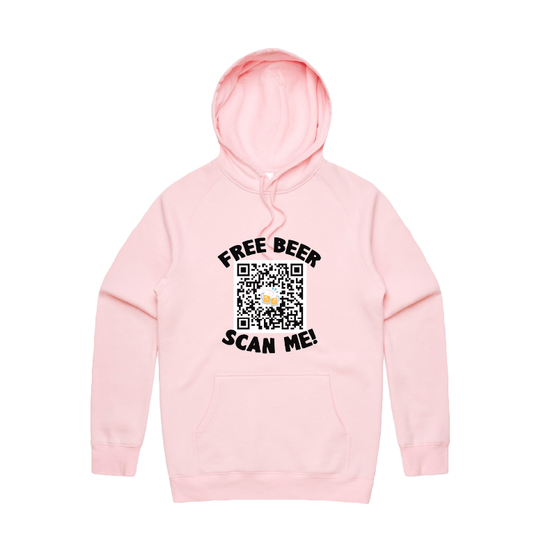 S / Pink / Large Front Print Rick Roll QR Prank 🎵  - Unisex Hoodie