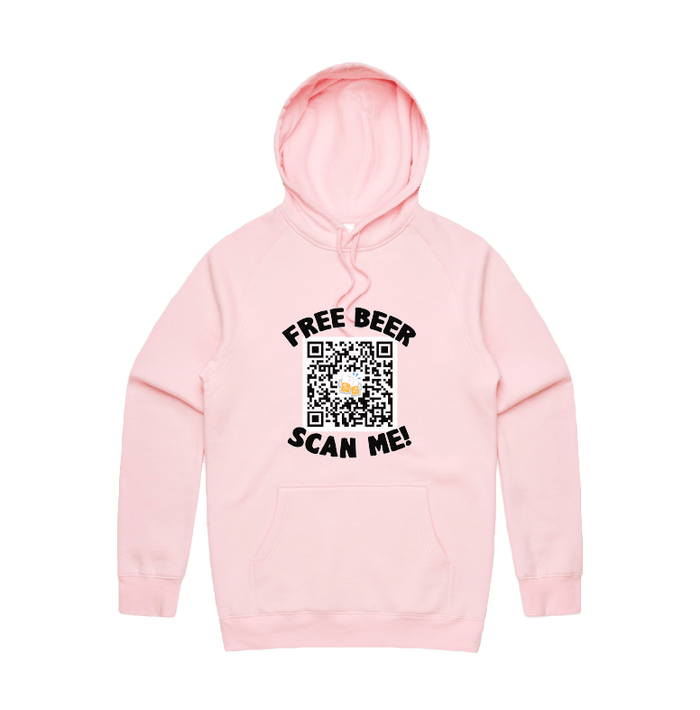 S / Pink / Large Front Print Rick Roll QR Prank 🎵  - Unisex Hoodie