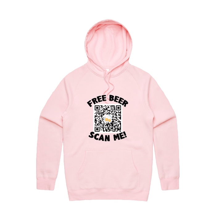 S / Pink / Large Front Print Rick Roll QR Prank 🎵  - Unisex Hoodie