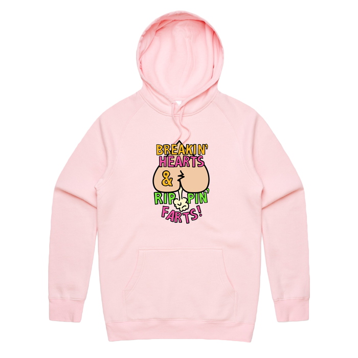 S / Pink / Large Front Print Rippin Farts 💔💨 - Unisex Hoodie