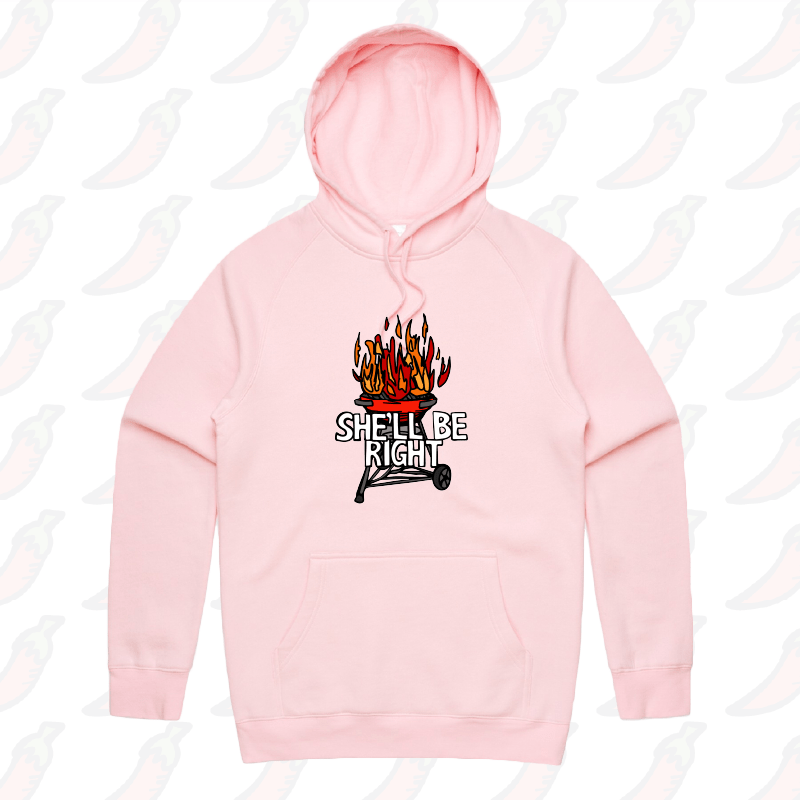 S / Pink / Large Front Print She’ll Be Right BBQ 🤷🔥 – Unisex Hoodie