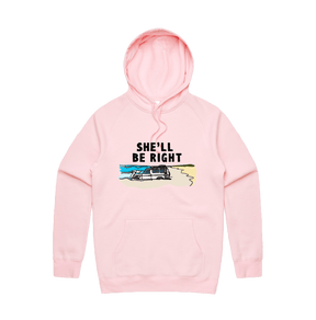 S / Pink / Large Front Print She'll Be Right 🤷‍♂️ - Unisex Hoodie