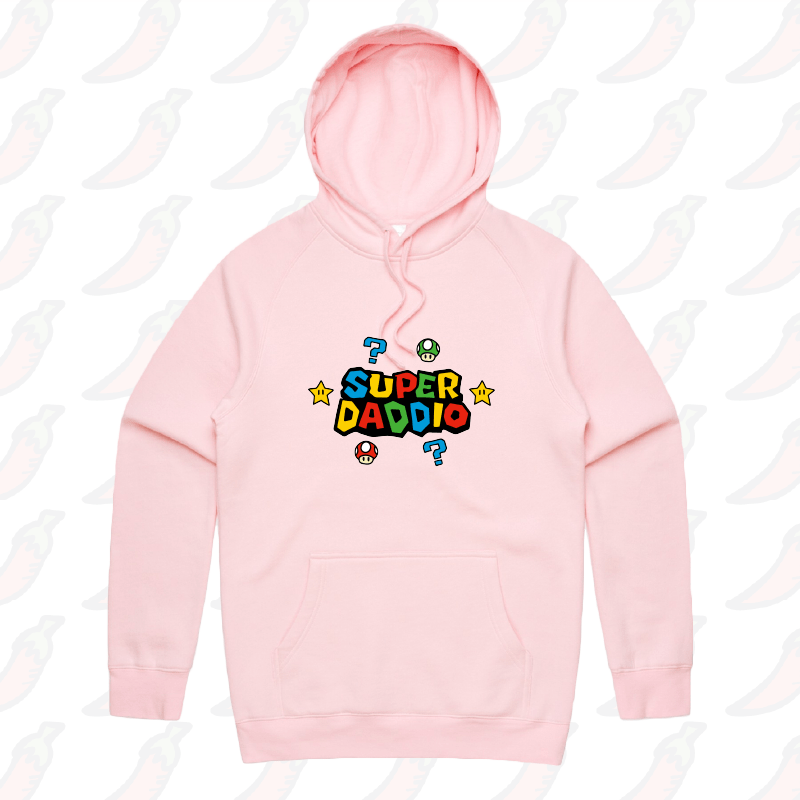 S / Pink / Large Front Print Super Daddio ⭐🍄 – Unisex Hoodie