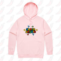 S / Pink / Large Front Print Super Daddio ⭐🍄 – Unisex Hoodie
