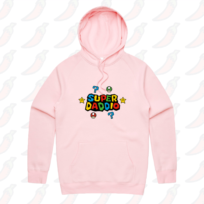 S / Pink / Large Front Print Super Daddio ⭐🍄 – Unisex Hoodie