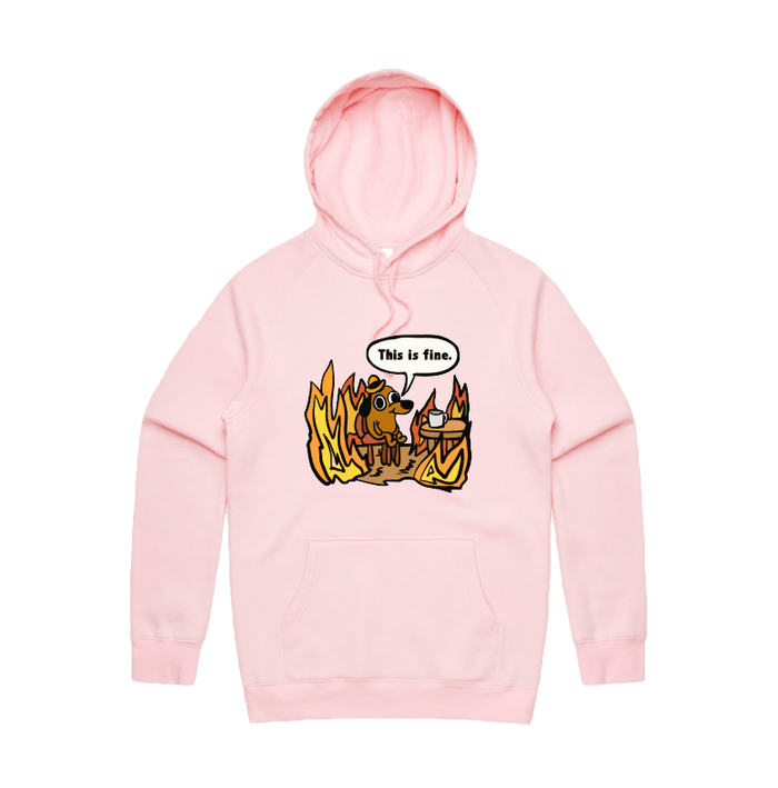 S / Pink / Large Front Print This Is Fine 🔥 - Unisex Hoodie